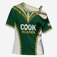 Custom Rugby League Cook Islands Cross Shoulder Shirt Tribal Pattern Green Version LT01 Female Green - Polynesian Pride