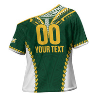 Custom Rugby League Cook Islands Cross Shoulder Shirt Tribal Pattern Green Version LT01 - Polynesian Pride