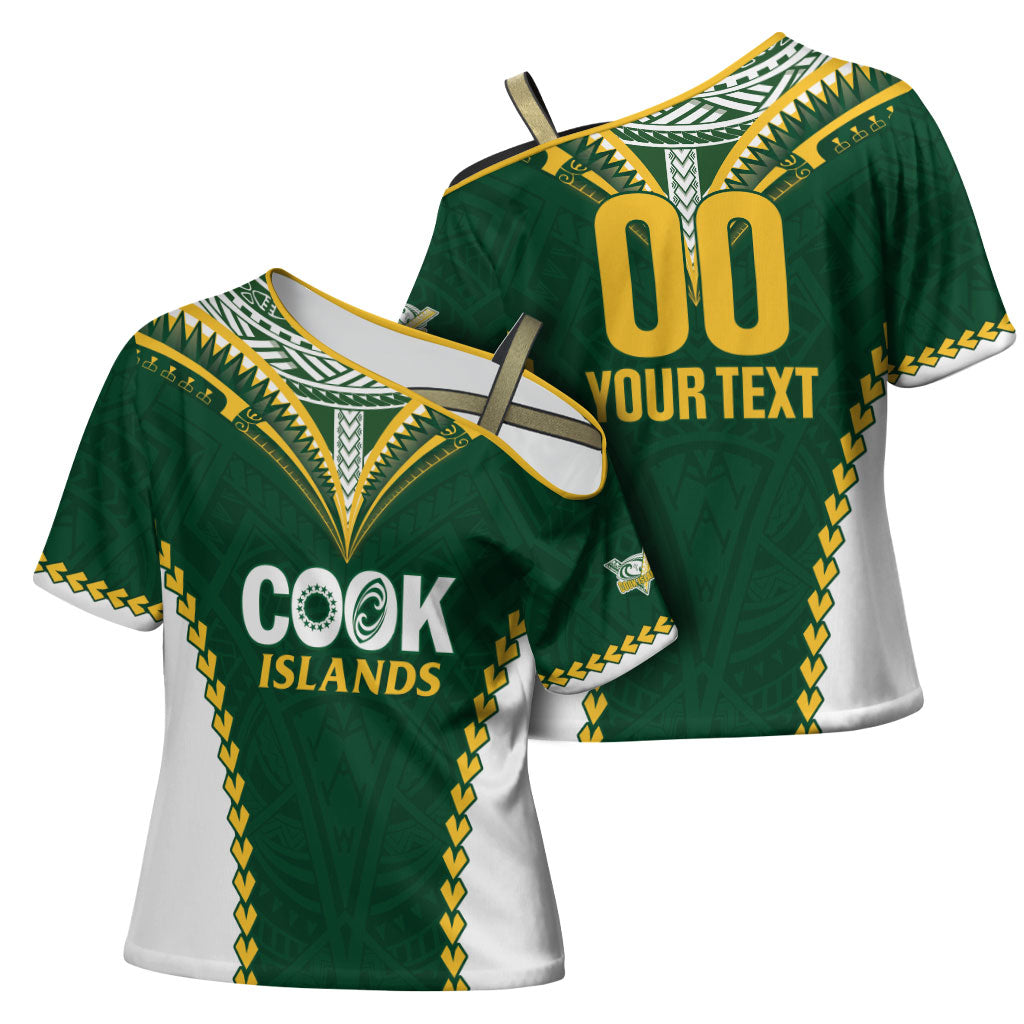 Custom Rugby League Cook Islands Cross Shoulder Shirt Tribal Pattern Green Version LT01 - Polynesian Pride