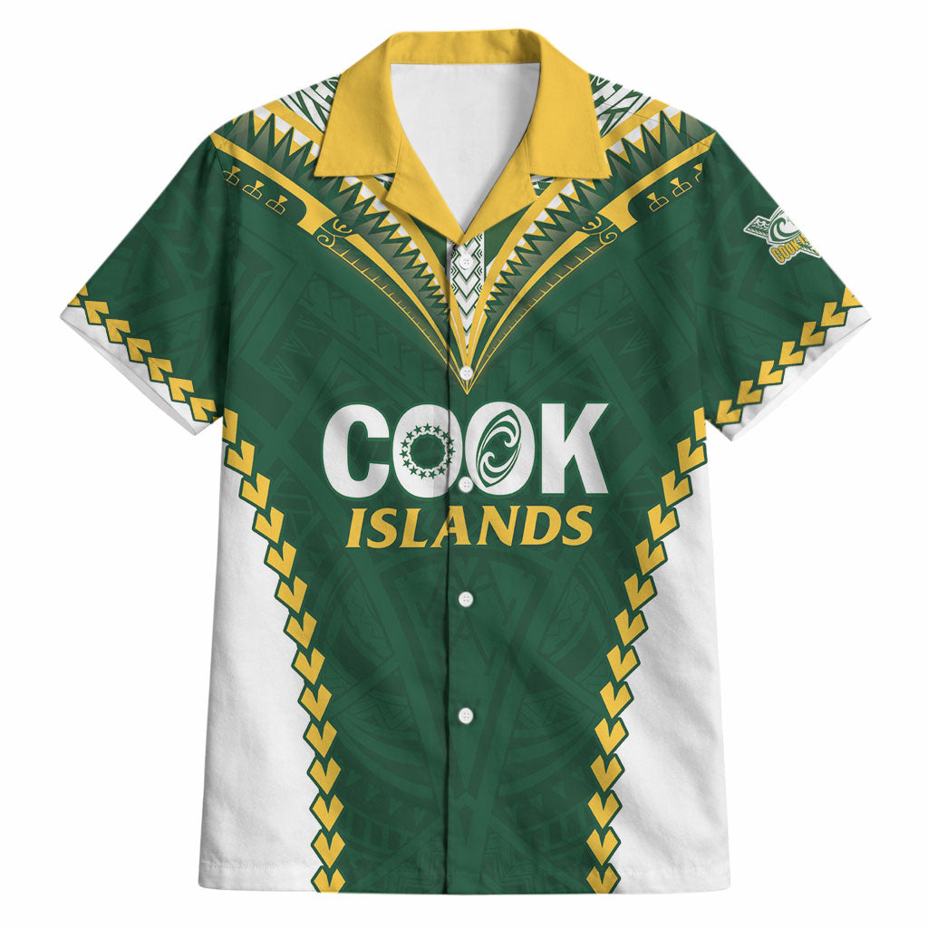 Custom Rugby League Cook Islands Hawaiian Shirt Tribal Pattern Green Version LT01 Green - Polynesian Pride