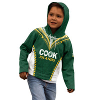 Custom Rugby League Cook Islands Kid Hoodie Tribal Pattern Green Version LT01 - Polynesian Pride
