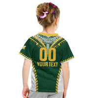 Custom Rugby League Cook Islands Kid T Shirt Tribal Pattern Green Version LT01 - Polynesian Pride