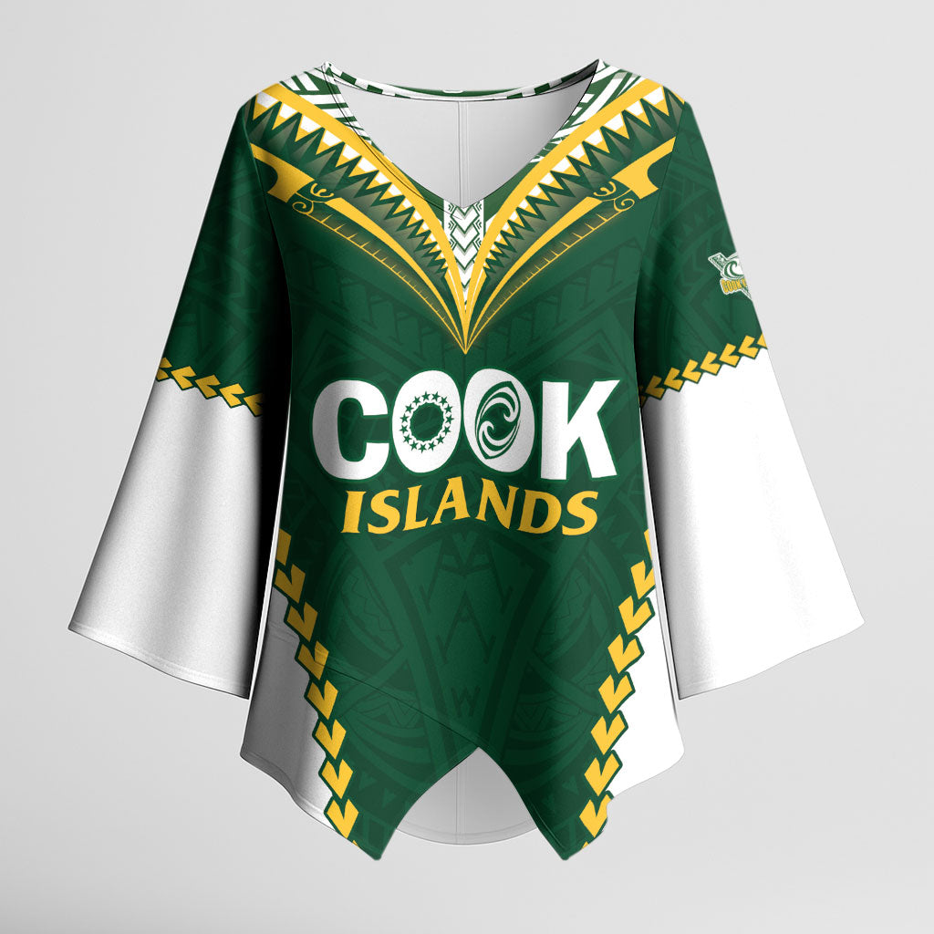 Custom Rugby League Cook Islands Kimono Sleeve Blouse Tribal Pattern Green Version LT01 Female Green - Polynesian Pride