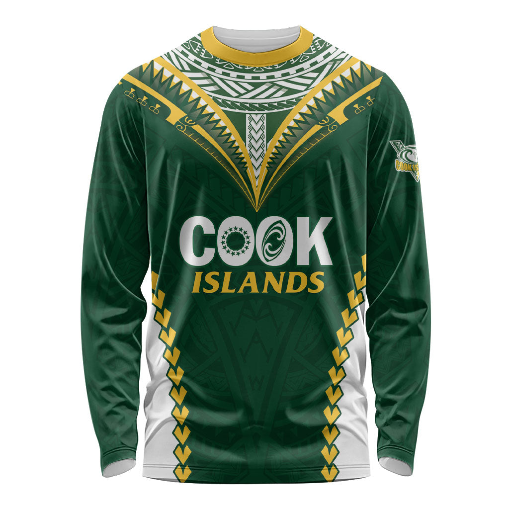 Custom Rugby League Cook Islands Long Sleeve Shirt Tribal Pattern Green Version LT01 Unisex Green - Polynesian Pride
