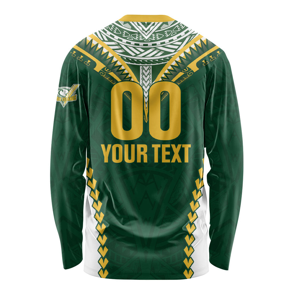 Custom Rugby League Cook Islands Long Sleeve Shirt Tribal Pattern Green Version LT01 - Polynesian Pride