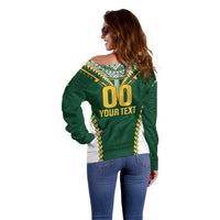 Custom Rugby League Cook Islands Off Shoulder Sweater Tribal Pattern Green Version LT01 - Polynesian Pride