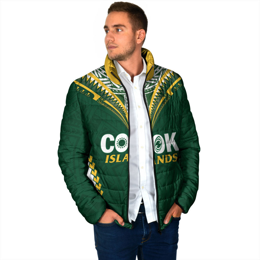 Custom Rugby League Cook Islands Padded Jacket Tribal Pattern Green Version LT01 - Polynesian Pride