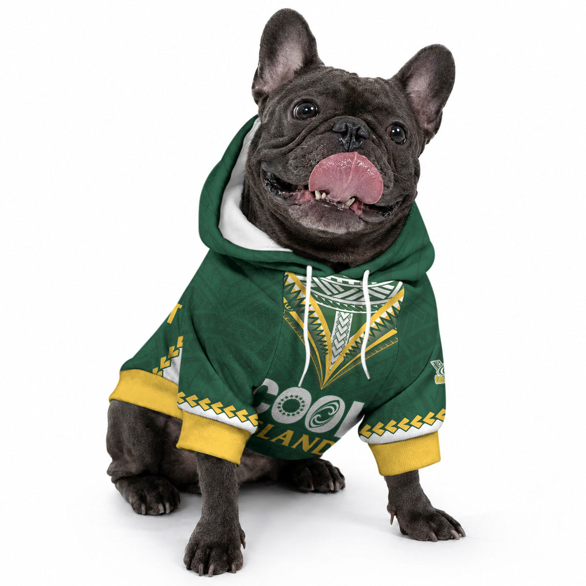 Custom Rugby League Cook Islands Pet Hoodie Tribal Pattern Green Version LT01 - Polynesian Pride
