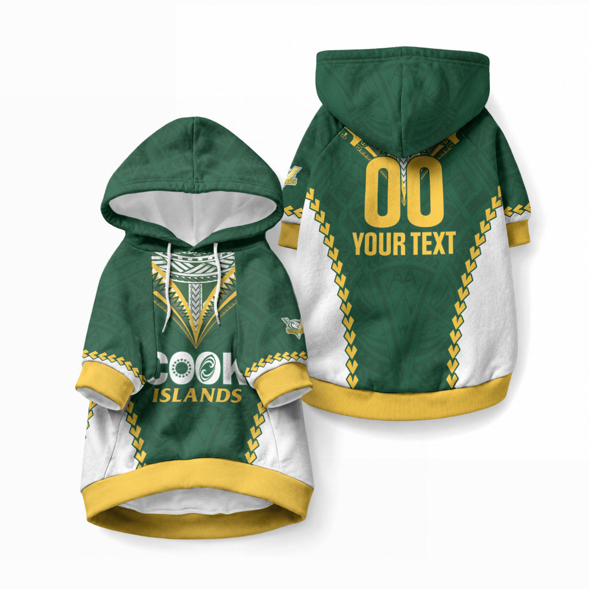 Custom Rugby League Cook Islands Pet Hoodie Tribal Pattern Green Version LT01 Pullover Green - Polynesian Pride