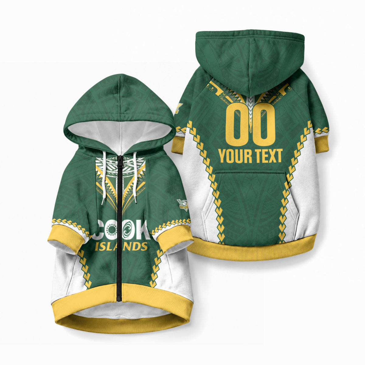 Custom Rugby League Cook Islands Pet Hoodie Tribal Pattern Green Version LT01 Zip-up Green - Polynesian Pride