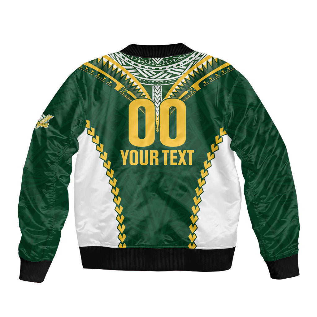 Custom Rugby League Cook Islands Sleeve Zip Bomber Jacket Tribal Pattern Green Version