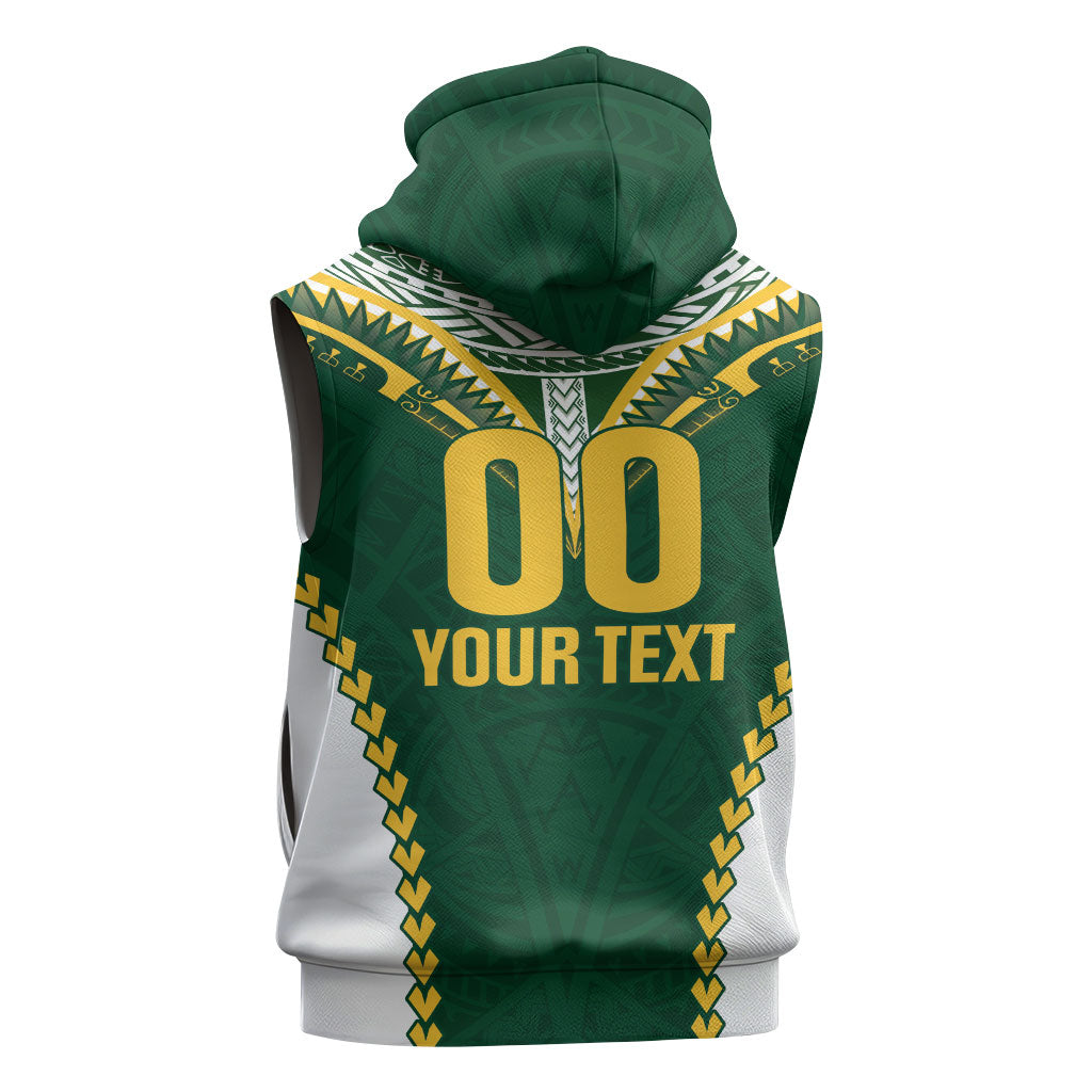 Custom Rugby League Cook Islands Sleeveless Hoodie Tribal Pattern Green Version LT01 - Polynesian Pride