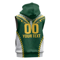 Custom Rugby League Cook Islands Sleeveless Hoodie Tribal Pattern Green Version LT01 - Polynesian Pride