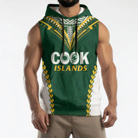 Custom Rugby League Cook Islands Sleeveless Hoodie Tribal Pattern Green Version LT01 - Polynesian Pride