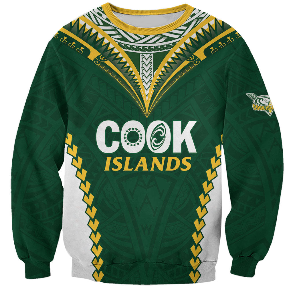 Custom Rugby League Cook Islands Sweatshirt Tribal Pattern Green Version
