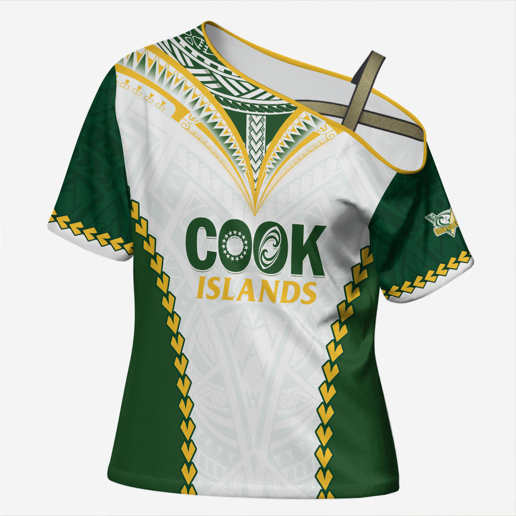 Custom Rugby League Cook Islands Cross Shoulder Shirt Tribal Pattern White Version LT01 Female White - Polynesian Pride