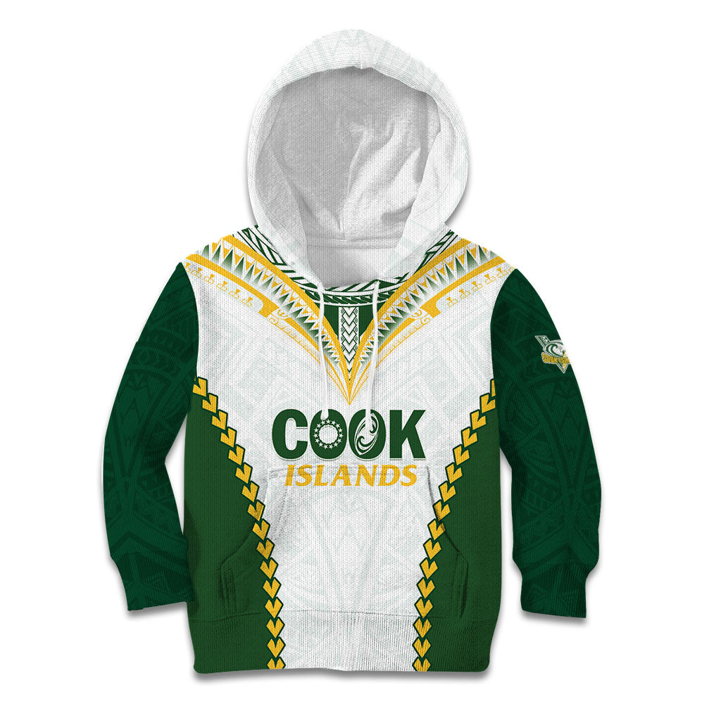 Custom Rugby League Cook Islands Kid Hoodie Tribal Pattern White Version LT01 Hoodie White - Polynesian Pride