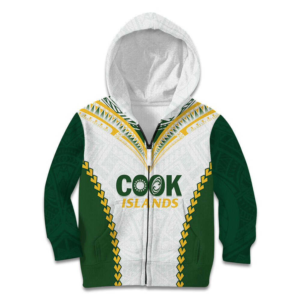 Custom Rugby League Cook Islands Kid Hoodie Tribal Pattern White Version LT01 Zip Hoodie White - Polynesian Pride
