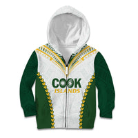 Custom Rugby League Cook Islands Kid Hoodie Tribal Pattern White Version LT01 Zip Hoodie White - Polynesian Pride