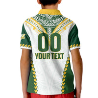 Custom Rugby League Cook Islands Kid Polo Shirt Tribal Pattern White Version LT01 - Polynesian Pride