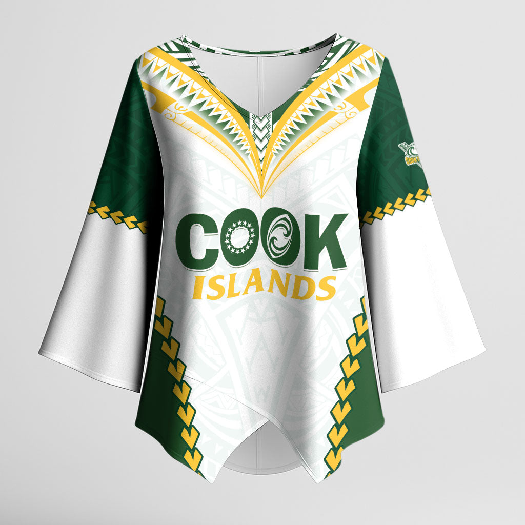 Custom Rugby League Cook Islands Kimono Sleeve Blouse Tribal Pattern White Version LT01 Female White - Polynesian Pride