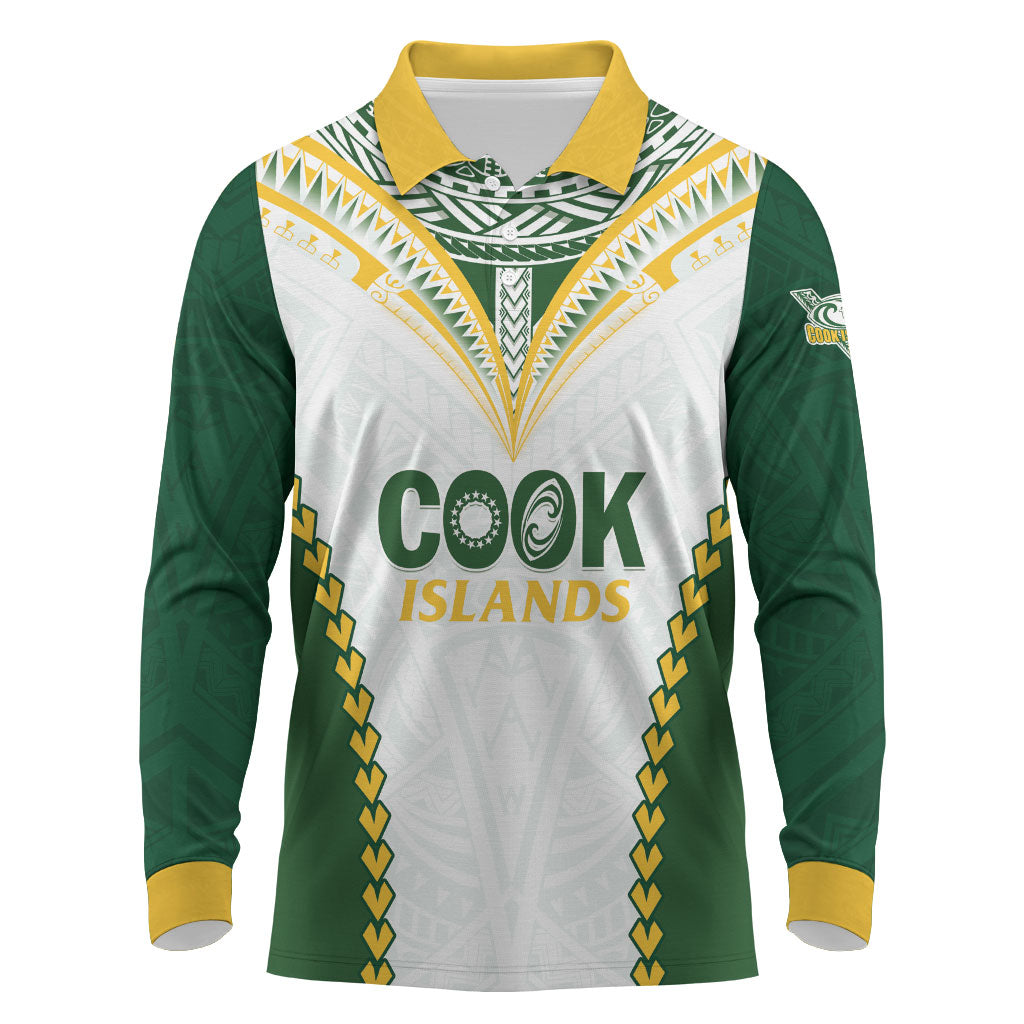 Custom Rugby League Cook Islands Long Sleeve Polo Shirt Tribal Pattern White Version LT01 White - Polynesian Pride