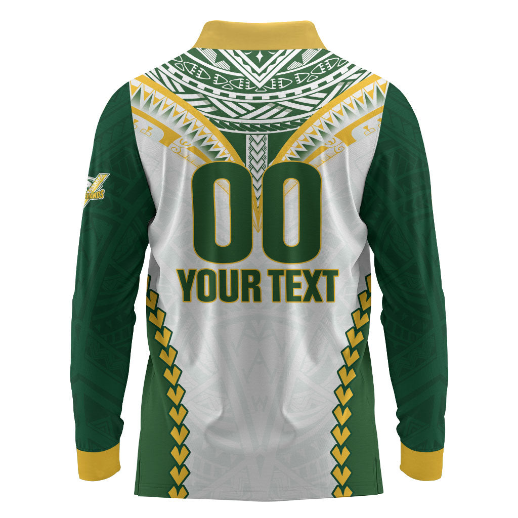 Custom Rugby League Cook Islands Long Sleeve Polo Shirt Tribal Pattern White Version LT01 - Polynesian Pride