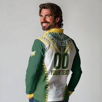 Custom Rugby League Cook Islands Long Sleeve Polo Shirt Tribal Pattern White Version LT01 - Polynesian Pride