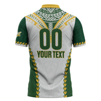 Custom Rugby League Cook Islands Zipper Polo Shirt Tribal Pattern White Version LT01 - Polynesian Pride
