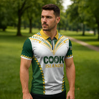 Custom Rugby League Cook Islands Zipper Polo Shirt Tribal Pattern White Version LT01 - Polynesian Pride