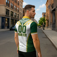 Custom Rugby League Cook Islands Zipper Polo Shirt Tribal Pattern White Version LT01 - Polynesian Pride