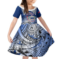 Custom Samoa Rugby Family Matching Long Sleeve Bodycon Dress and Hawaiian Shirt Toa Samoa Myriad Patterns LT01 Daughter's Dress Blue - Polynesian Pride