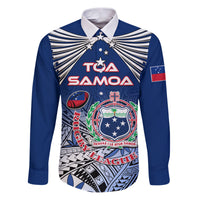 Custom Samoa Rugby Family Matching Puletasi Dress and Hawaiian Shirt Toa Samoa Myriad Patterns LT01 Dad's Shirt - Long Sleeve Blue - Polynesian Pride
