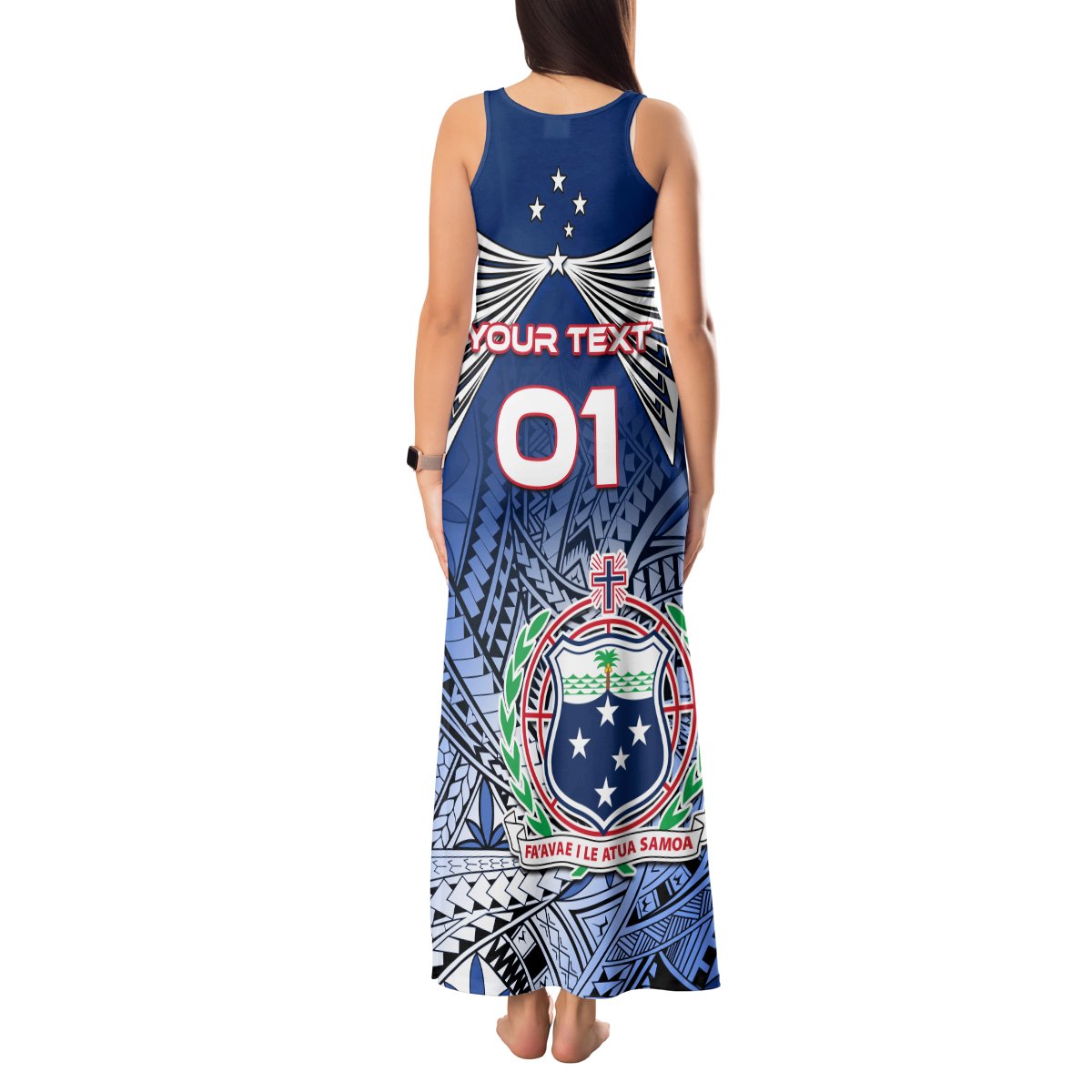 Custom Samoa Rugby Tank Maxi Dress Toa Samoa Myriad Patterns LT01 - Polynesian Pride