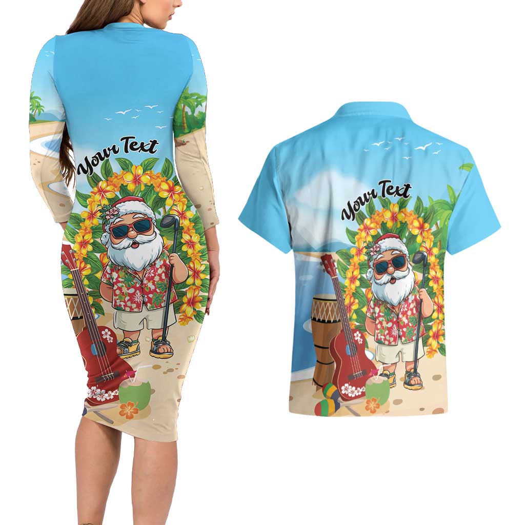 Personalized Hawaii Golf Christmas Couples Matching Long Sleeve Bodycon Dress and Hawaiian Shirt Mele Kalikimaka Funny Golfer Santa LT01 - Polynesian Pride