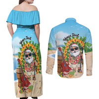 Personalized Hawaii Golf Christmas Couples Matching Off Shoulder Maxi Dress and Long Sleeve Button Shirt Mele Kalikimaka Funny Golfer Santa - Polynesian Pride