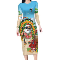 Personalized Hawaii Golf Christmas Family Matching Long Sleeve Bodycon Dress and Hawaiian Shirt Mele Kalikimaka Funny Golfer Santa LT01 Mom's Dress Blue - Polynesian Pride