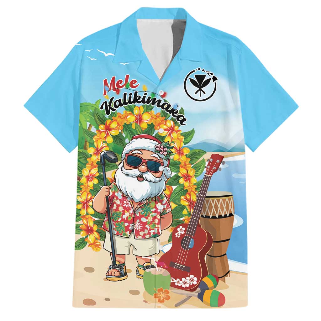 Personalized Hawaii Golf Christmas Family Matching Mermaid Dress and Hawaiian Shirt Mele Kalikimaka Funny Golfer Santa LT01 Dad's Shirt - Short Sleeve Blue - Polynesian Pride