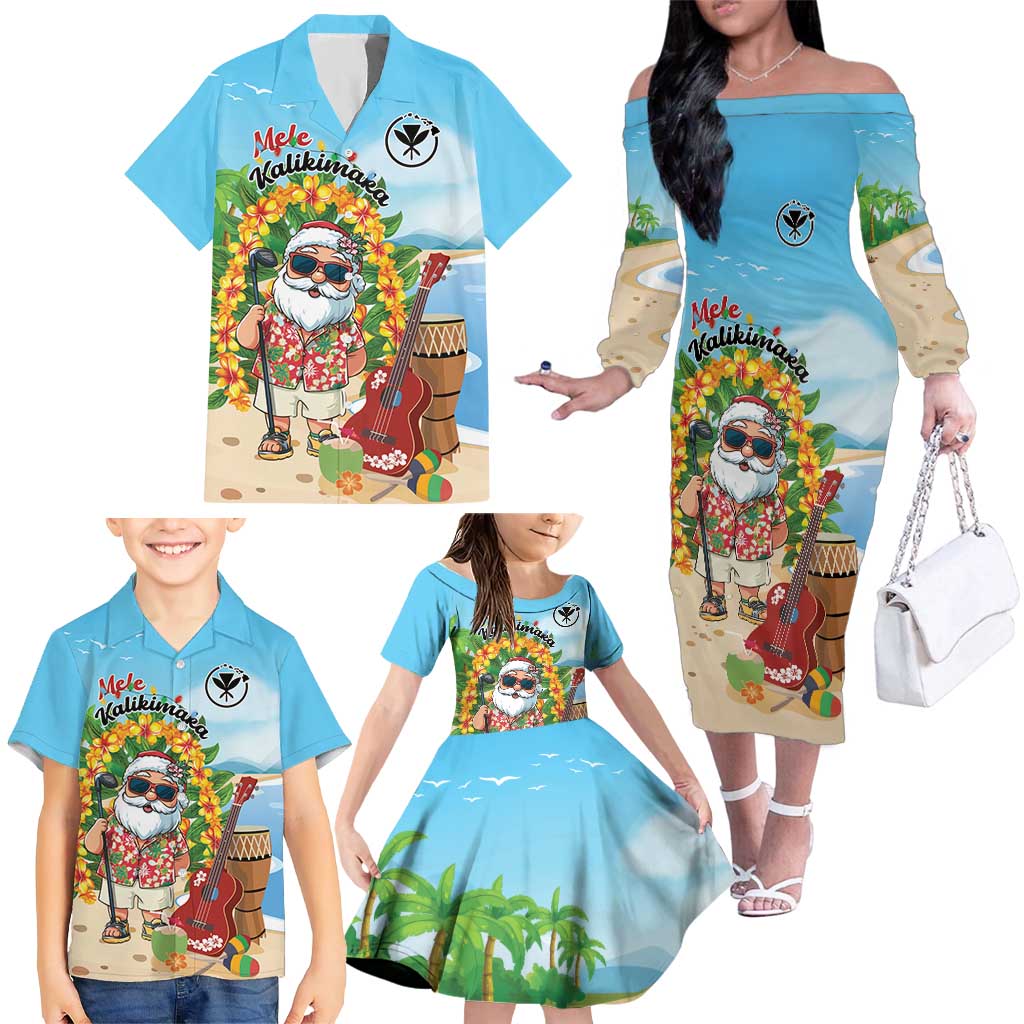 Personalized Hawaii Golf Christmas Family Matching Off The Shoulder Long Sleeve Dress and Hawaiian Shirt Mele Kalikimaka Funny Golfer Santa - Polynesian Pride