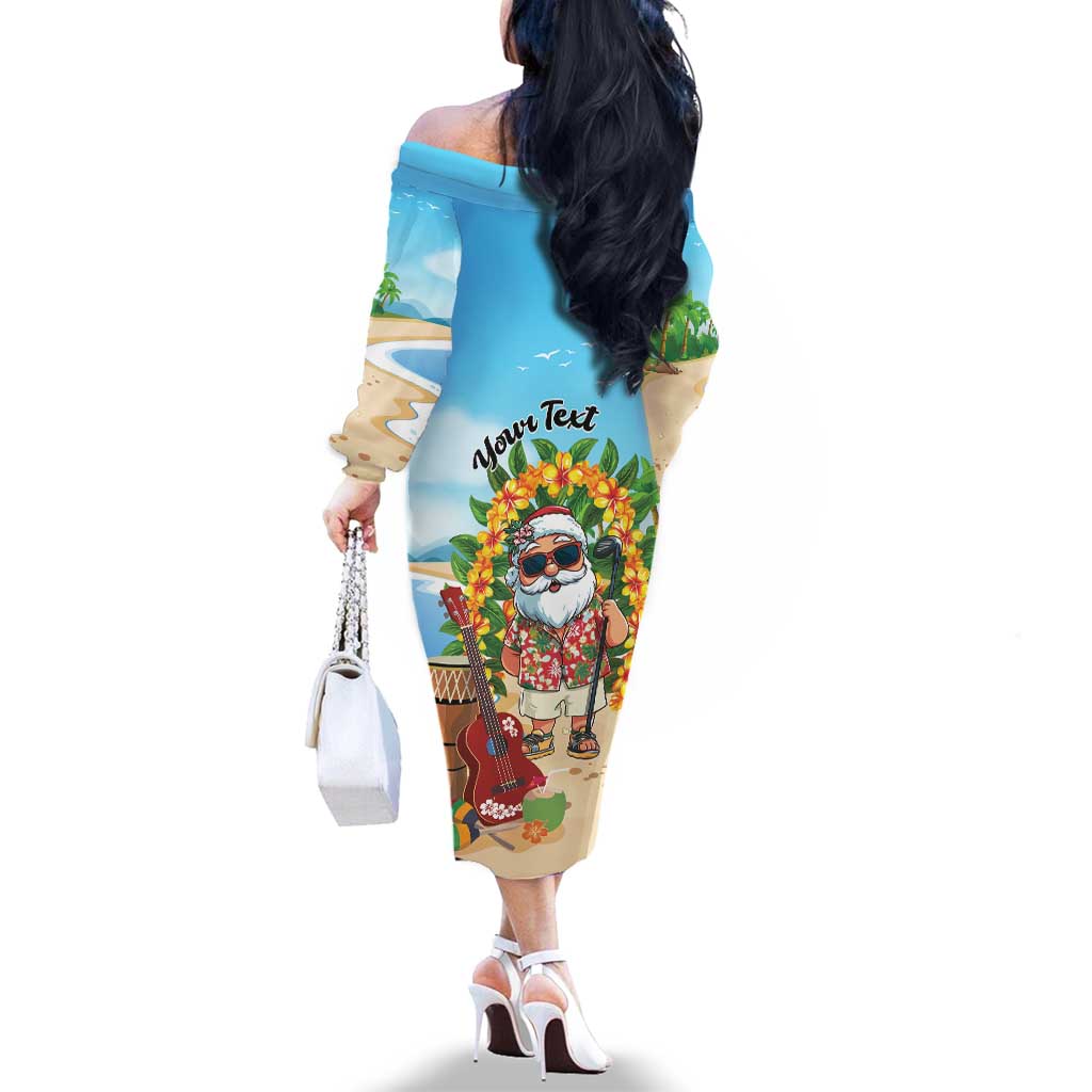 Personalized Hawaii Golf Christmas Family Matching Off The Shoulder Long Sleeve Dress and Hawaiian Shirt Mele Kalikimaka Funny Golfer Santa LT01 - Polynesian Pride