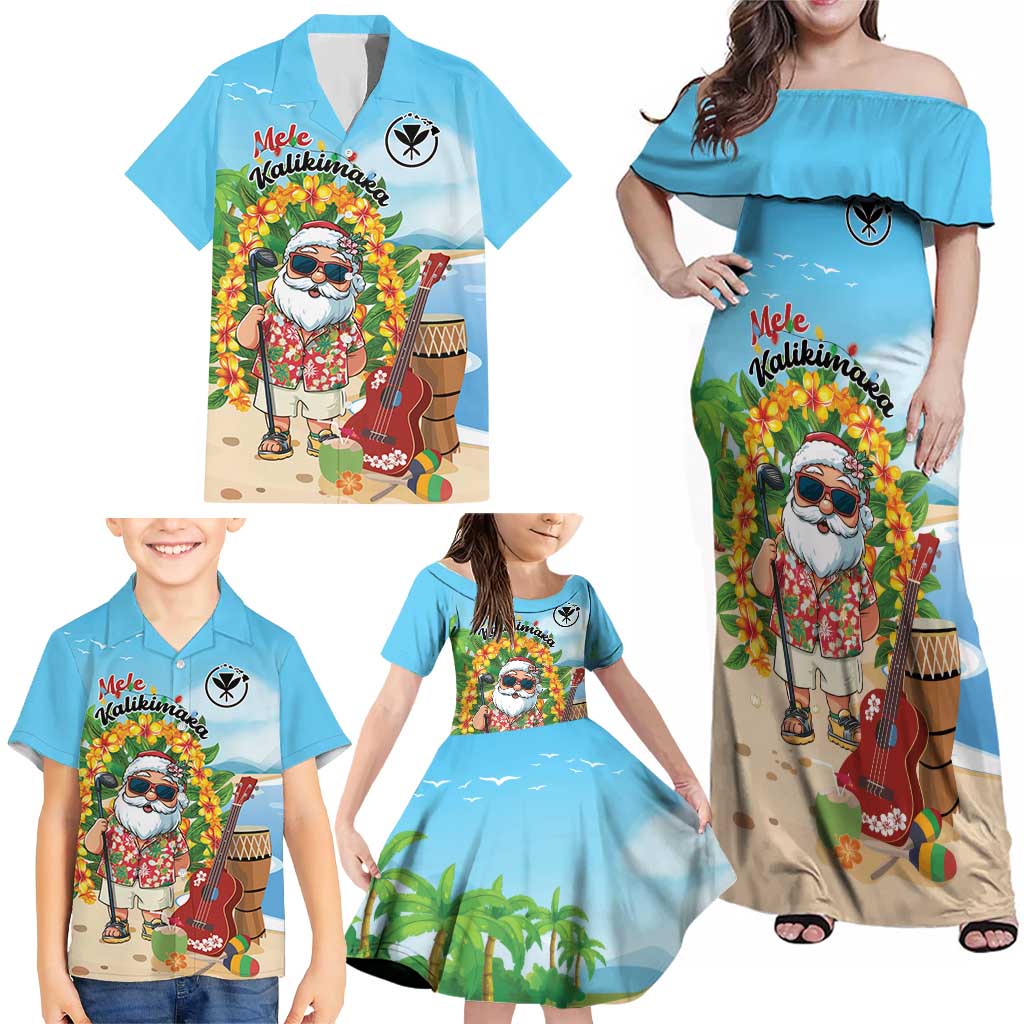 Personalized Hawaii Golf Christmas Family Matching Off Shoulder Maxi Dress and Hawaiian Shirt Mele Kalikimaka Funny Golfer Santa LT01 - Polynesian Pride