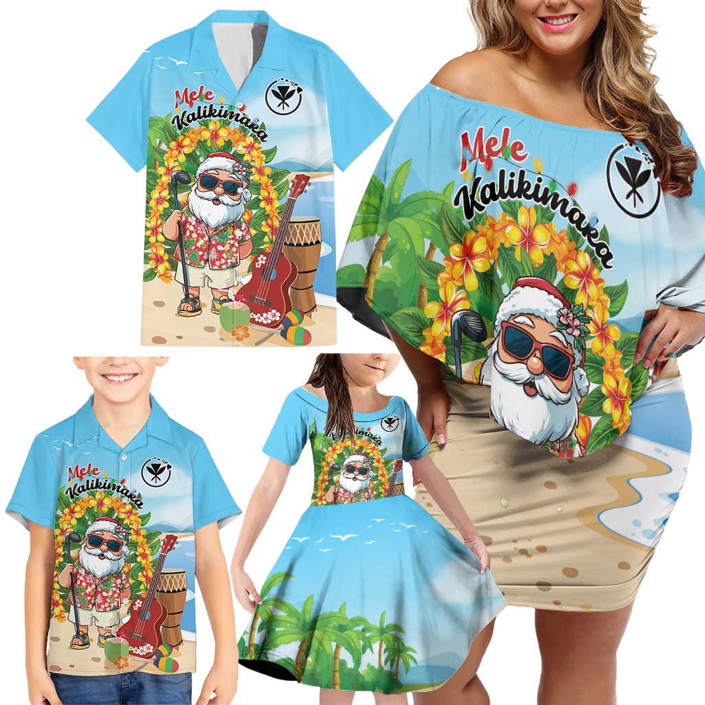 Personalized Hawaii Golf Christmas Family Matching Off Shoulder Short Dress and Hawaiian Shirt Mele Kalikimaka Funny Golfer Santa - Polynesian Pride