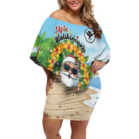 Personalized Hawaii Golf Christmas Family Matching Off Shoulder Short Dress and Hawaiian Shirt Mele Kalikimaka Funny Golfer Santa LT01 Mom's Dress Blue - Polynesian Pride