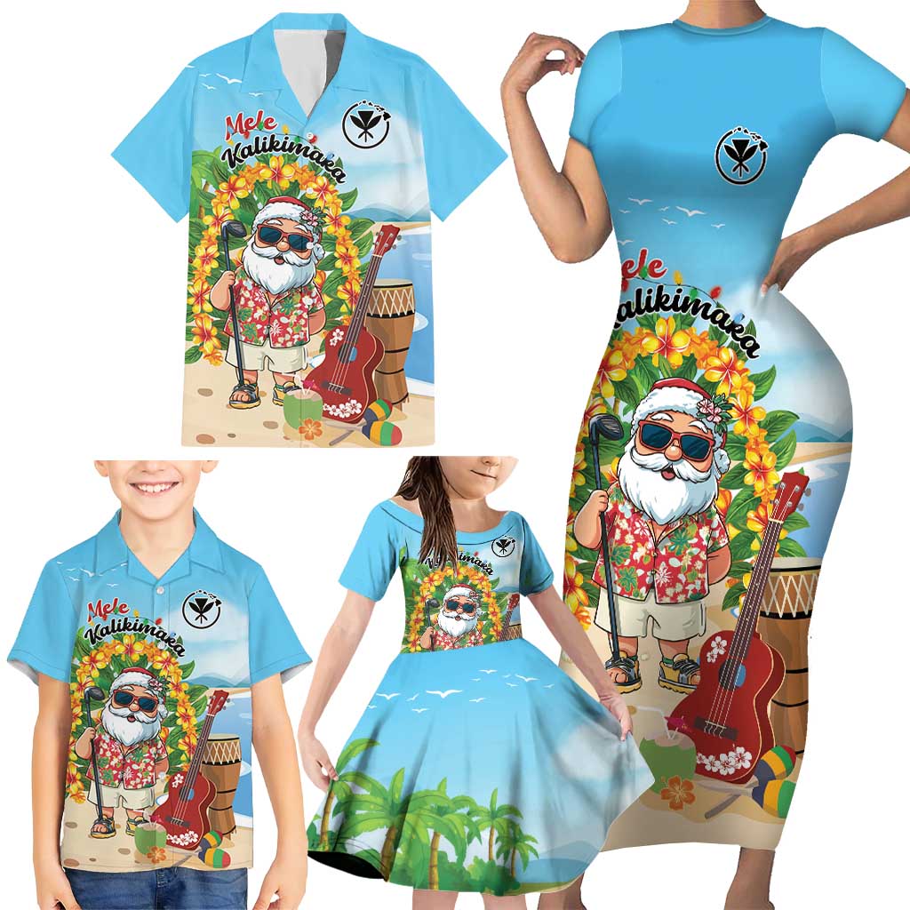 Personalized Hawaii Golf Christmas Family Matching Short Sleeve Bodycon Dress and Hawaiian Shirt Mele Kalikimaka Funny Golfer Santa - Polynesian Pride