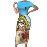 Personalized Hawaii Golf Christmas Family Matching Short Sleeve Bodycon Dress and Hawaiian Shirt Mele Kalikimaka Funny Golfer Santa LT01 Mom's Dress Blue - Polynesian Pride