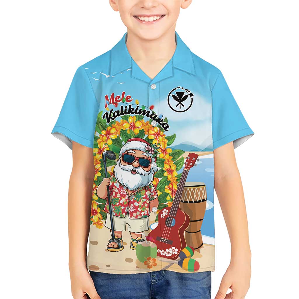 Personalized Hawaii Golf Christmas Family Matching Short Sleeve Bodycon Dress and Hawaiian Shirt Mele Kalikimaka Funny Golfer Santa LT01 Son's Shirt Blue - Polynesian Pride