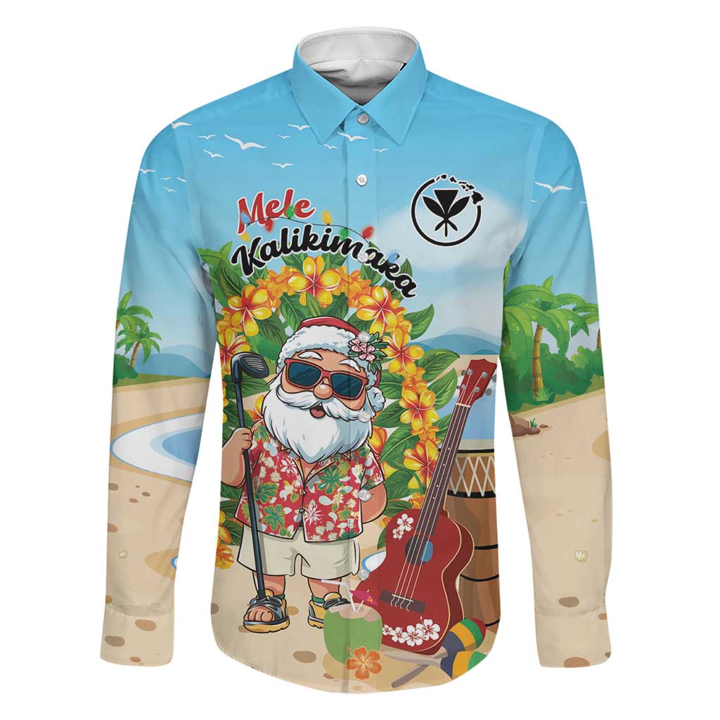 Personalized Hawaii Golf Christmas Family Matching Tank Maxi Dress and Hawaiian Shirt Mele Kalikimaka Funny Golfer Santa LT01 Dad's Shirt - Long Sleeve Blue - Polynesian Pride