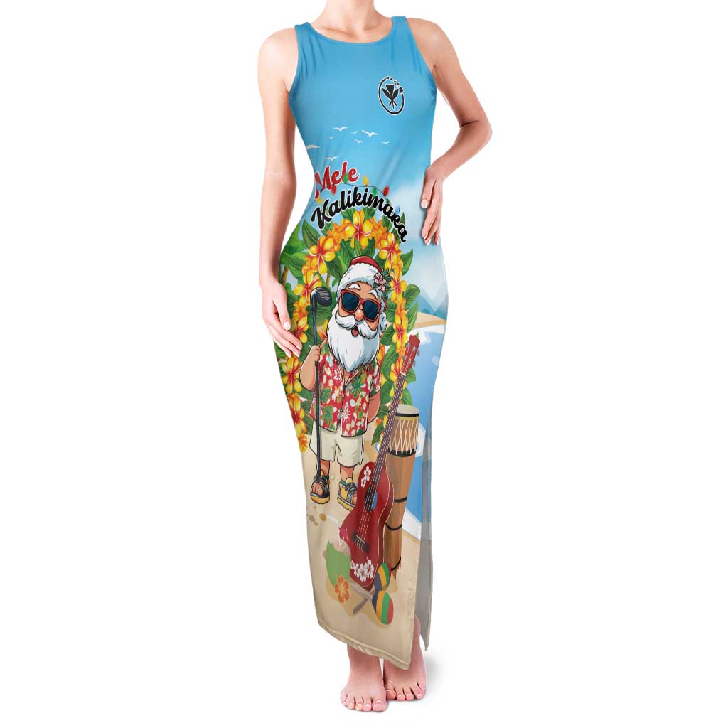 Personalized Hawaii Golf Christmas Family Matching Tank Maxi Dress and Hawaiian Shirt Mele Kalikimaka Funny Golfer Santa LT01 Mom's Dress Blue - Polynesian Pride