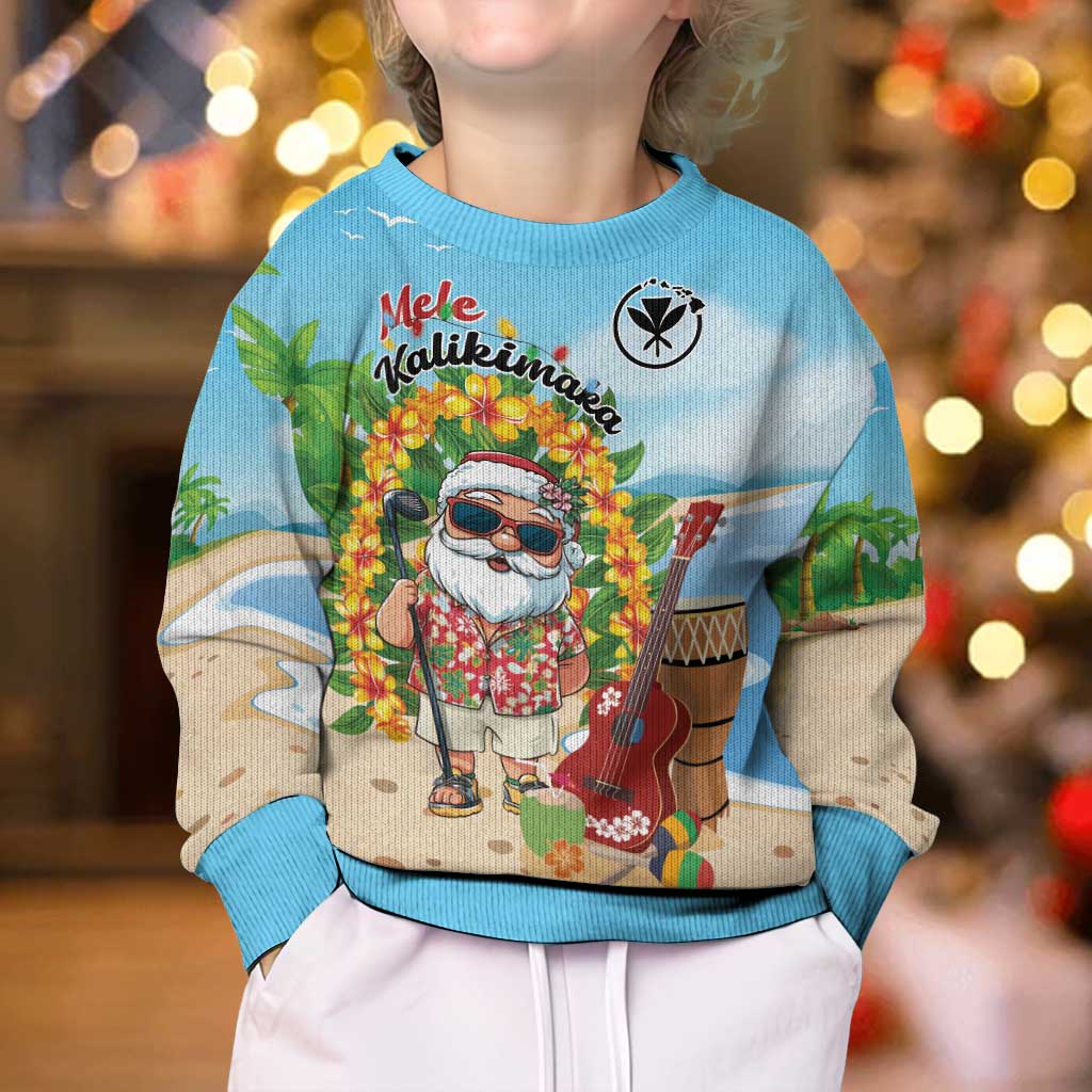 Personalized Hawaii Golf Christmas Kid Ugly Christmas Sweater Mele Kalikimaka Funny Golfer Santa - Polynesian Pride
