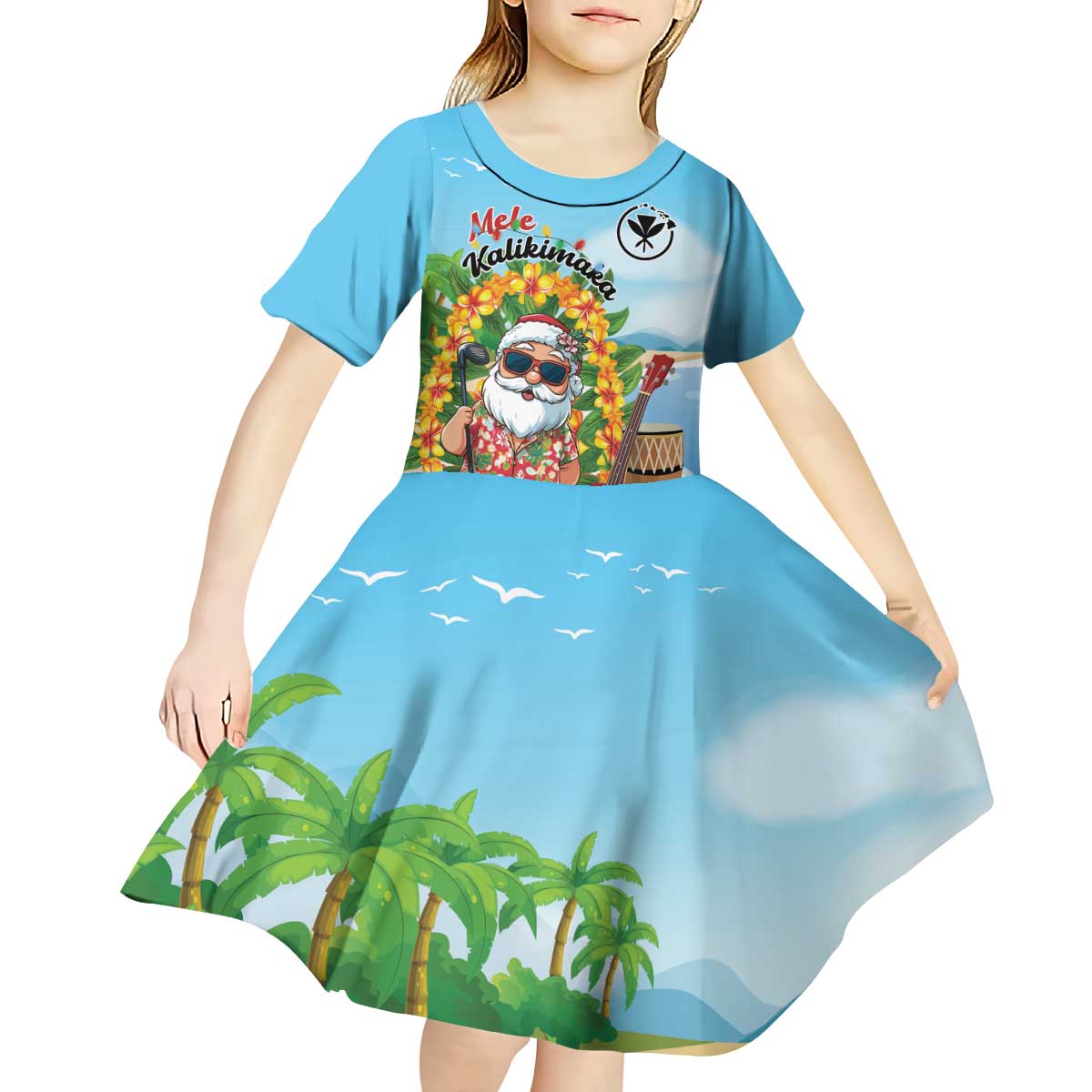 Personalized Hawaii Golf Christmas Kid Short Sleeve Dress Mele Kalikimaka Funny Golfer Santa - Polynesian Pride